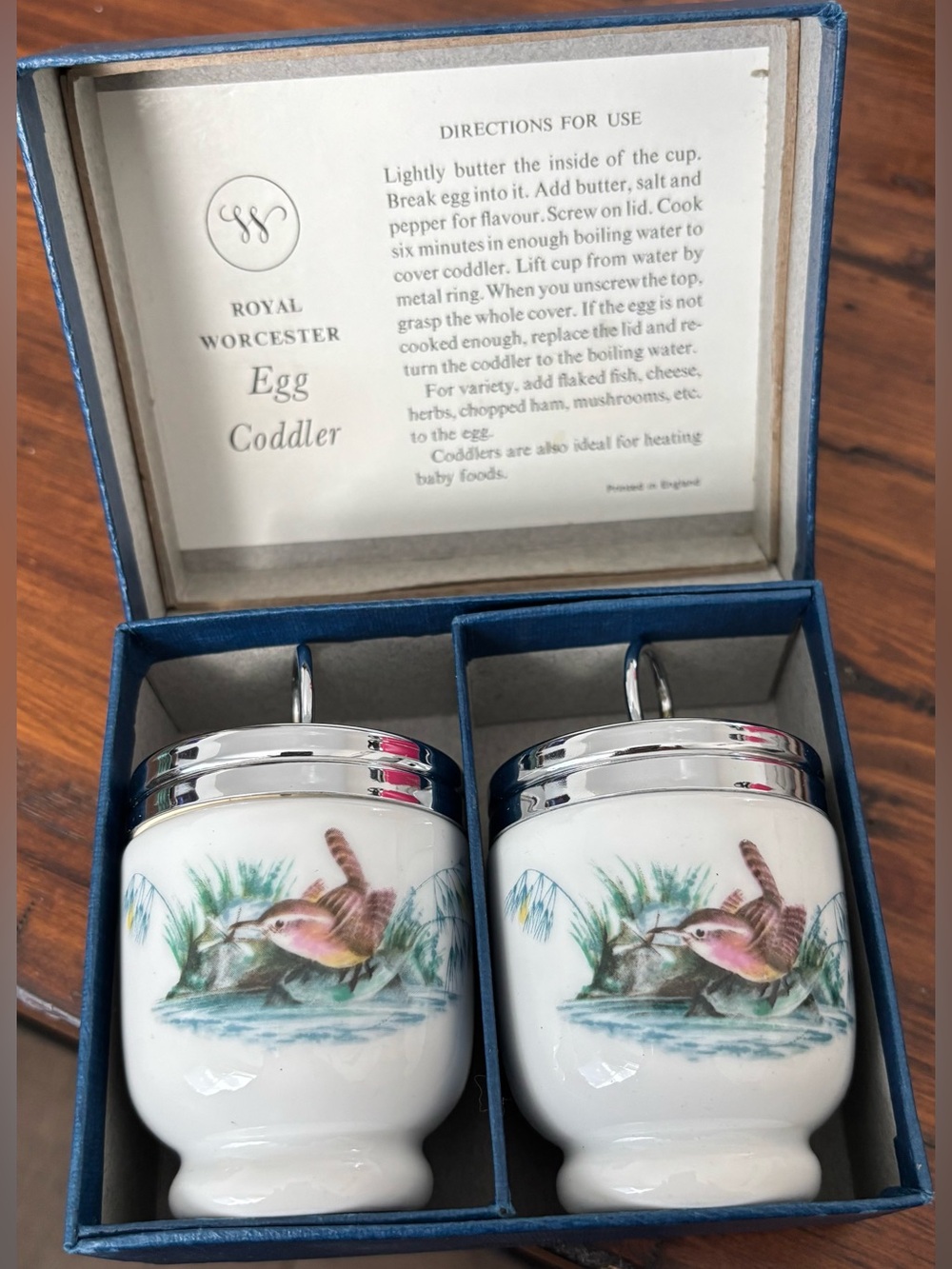 Rare 1930s/40s Royal Worcester Porcelain Egg Coddler Boxed Set - Bird Pattern
